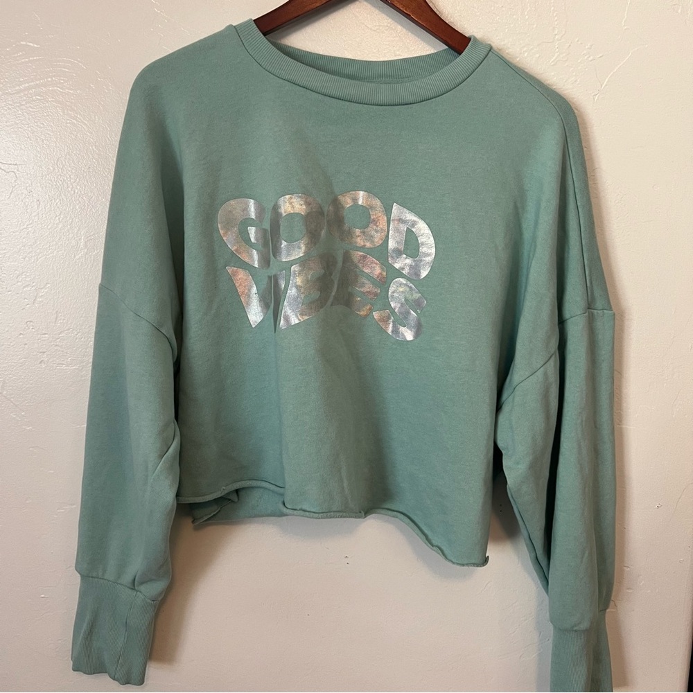 Old Navy XL Brushed Interior “Good Vibes” Sweatshirt - Light Green